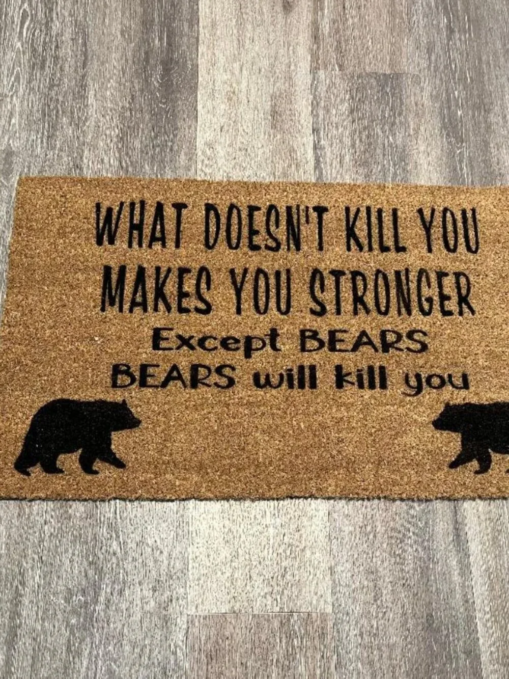 WHAT DOESN'T KILL YOU MAKES YOU STRONGER Except BEARS decorative coir doormat